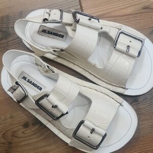 Jil Sander Double Buckle Cushion Italy Luxury Leather Cream Lagenlook Sandal 38